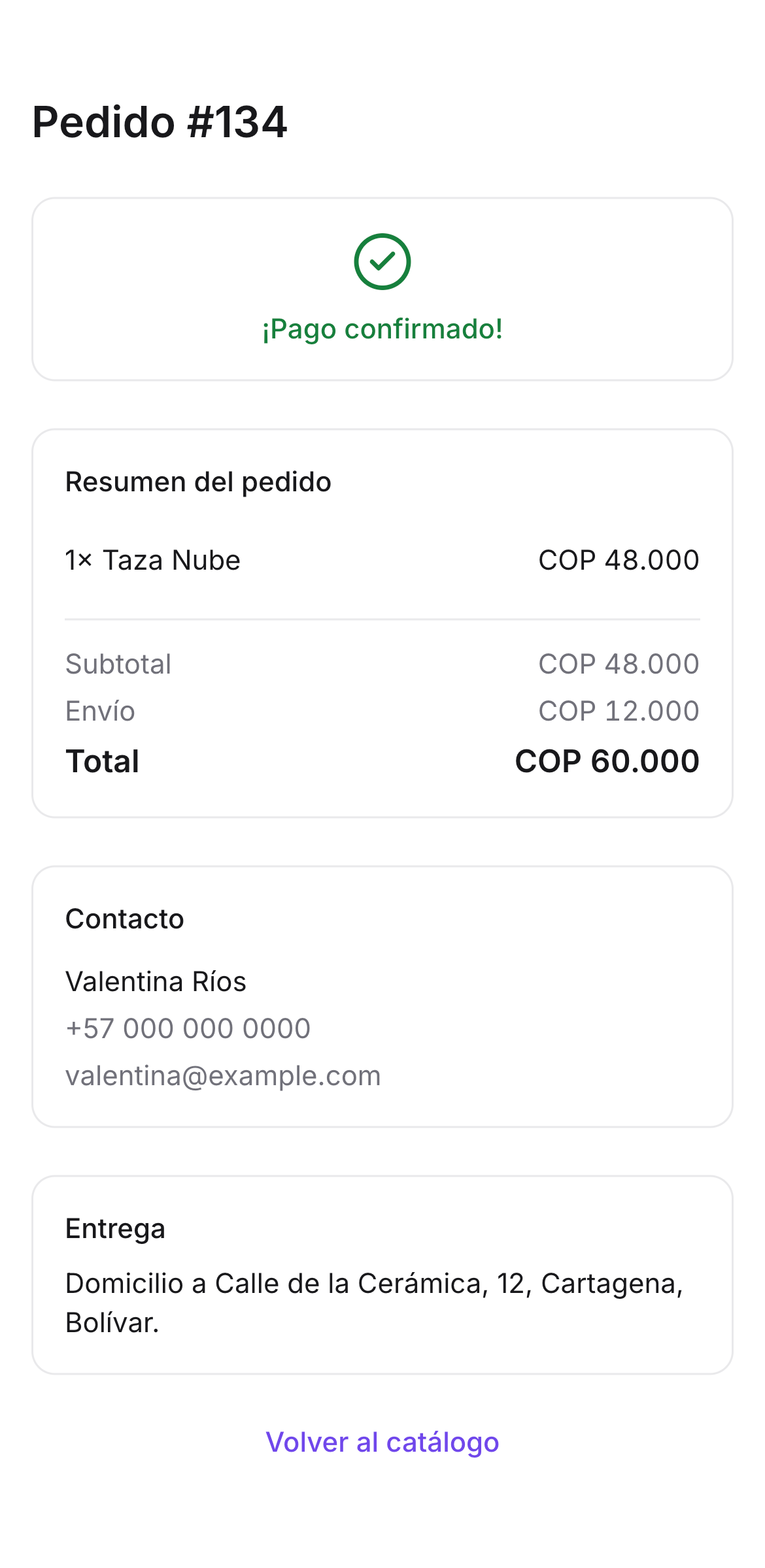 Confirmación de compra · Casa Oliva
