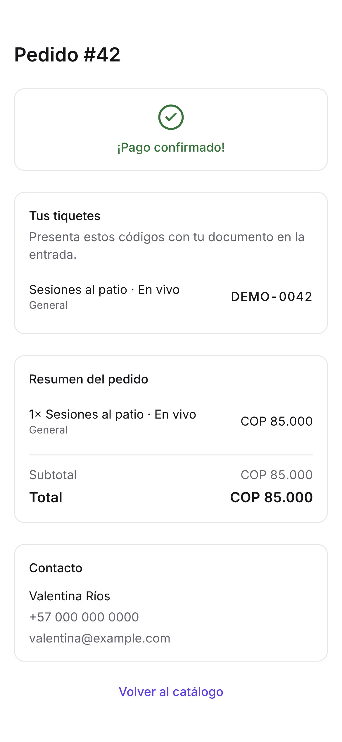 Confirmación de entradas · Patio Sonoro